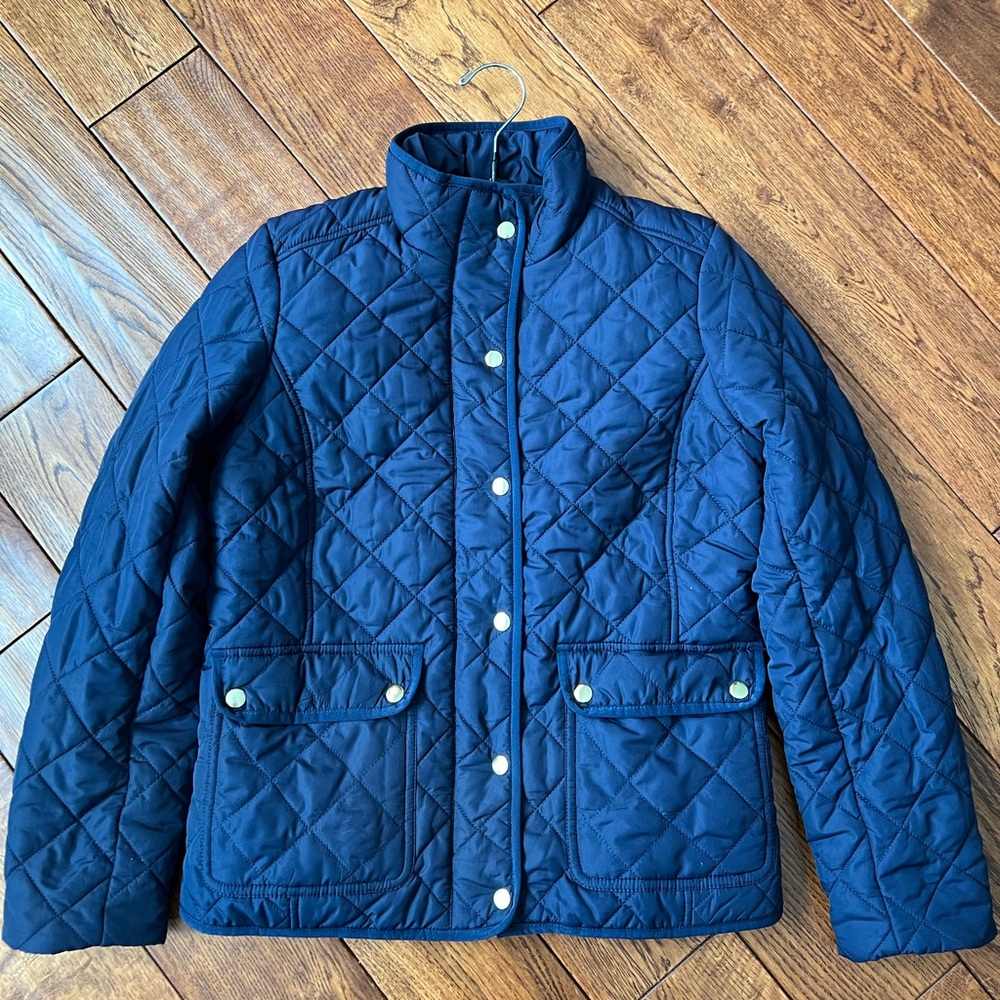 Jcrew Navy Quilted Insulated Field Jacket Small Zip Button Pockets